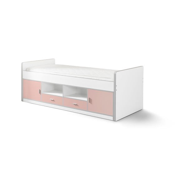 Baltos ir rožinės spalvos vaikiška lova su dėže "Vipack Bonny", 200 x 90 cm