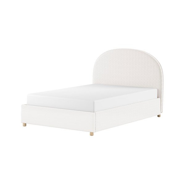 Baltos spalvos dvigulė lova audiniu dengta su sandėliavimo vieta su lovos grotelėmis 140x200 cm Moon – Vipack