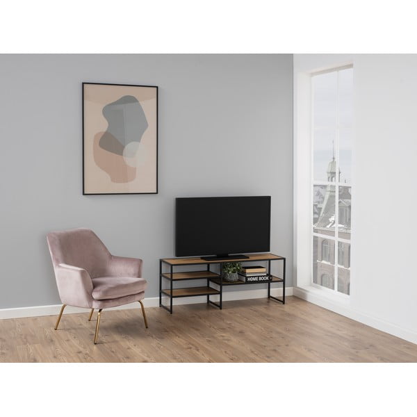 TV spintelė juodos spalvos/natūralios spalvos iš ąžuolo 120x46 cm Seaford – Actona-image-1