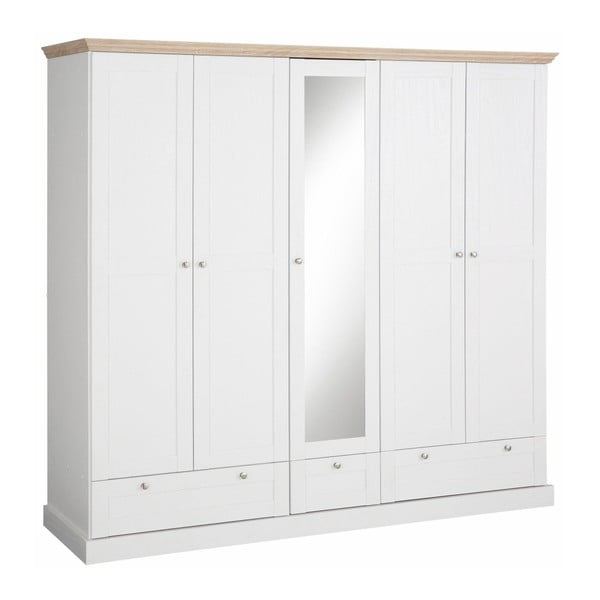 Balta penkių durų spinta su ąžuolo detalėmis "Støraa Bruce-image-2