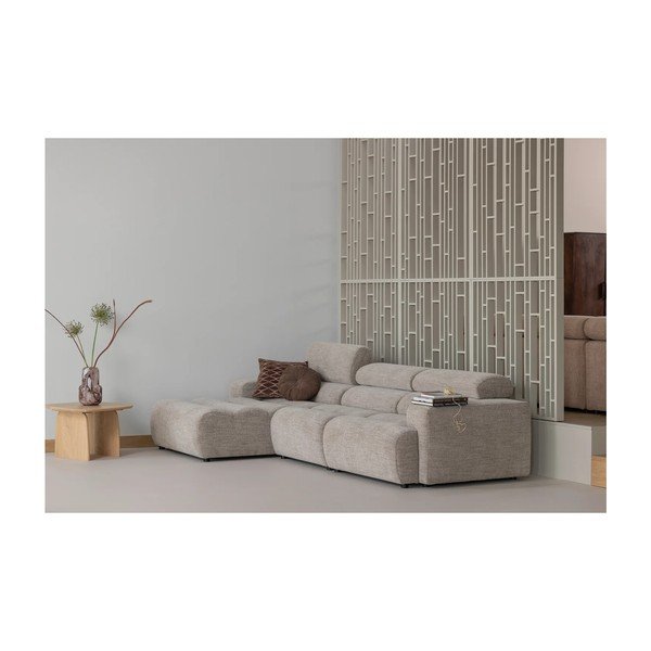 Smėlio spalvos reguliuojama kampinė sofa (su dešiniuoju kampu/su gultu) Novi – WOOOD-image-1