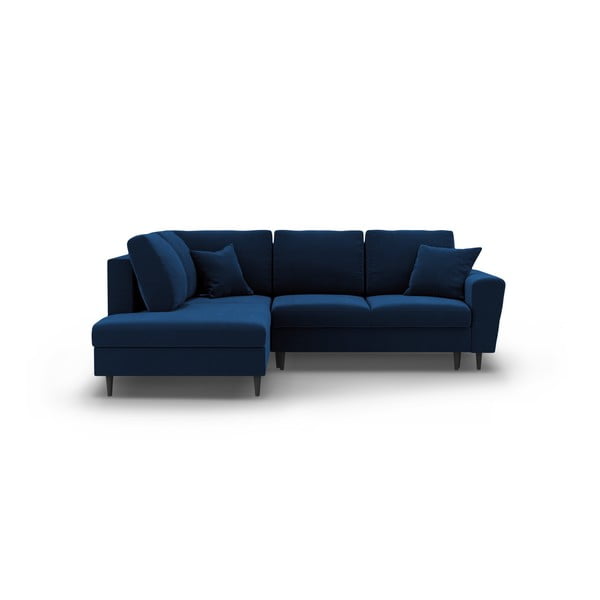 Mėlynos spalvos iš velveto sulankstoma/su sandėliavimo vieta kampinė sofa (su kairiuoju kampu/„L“ formos) Kyoto – Cosmopolitan Design