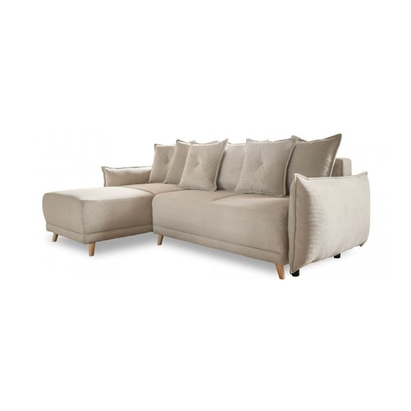 Sulankstoma kampinė sofa iš kordinio velveto smėlio spalvos (kintama) Lazy Lukka – Miuform