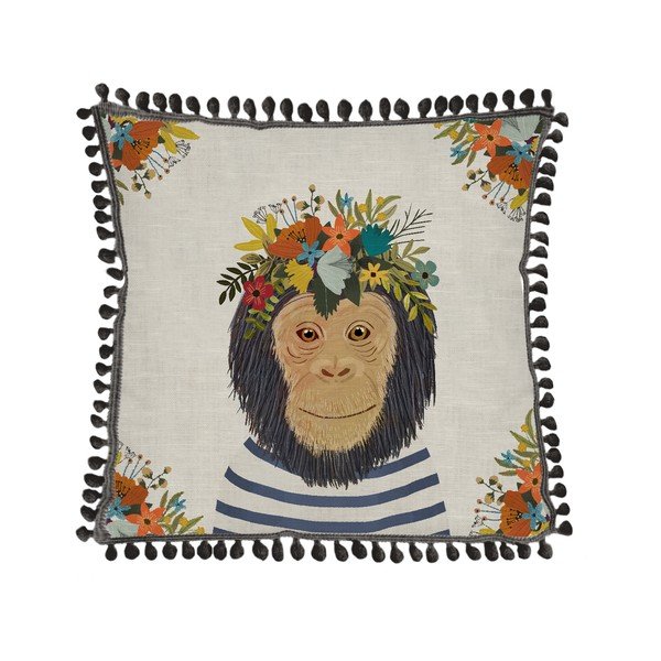 Lininė pagalvėlė Really Nice Things Floral Monkey, 45 x 45 cm