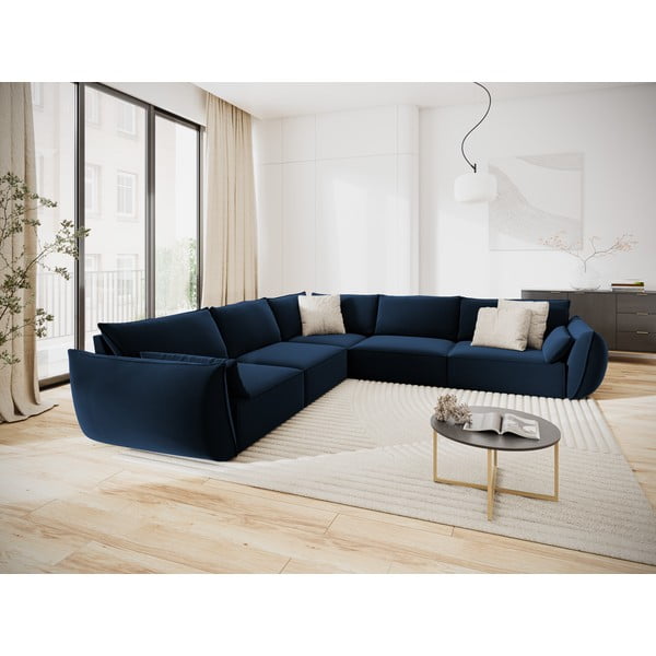 Tamsiai mėlynos spalvos iš velveto kampinė sofa Vanda – Mazzini Sofas-image-1