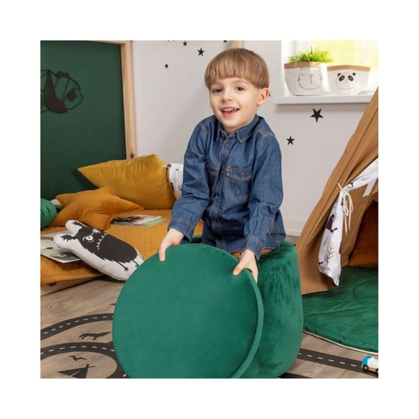 Iš velveto vaikiškas pufas juodos spalvos Posh Velvet – Yellow Tipi-image-2