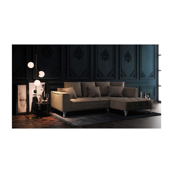 Tamsios smėlio spalvos kampinė sofa Devichy Chloe, dešinysis kampas, 256 cm-image-3