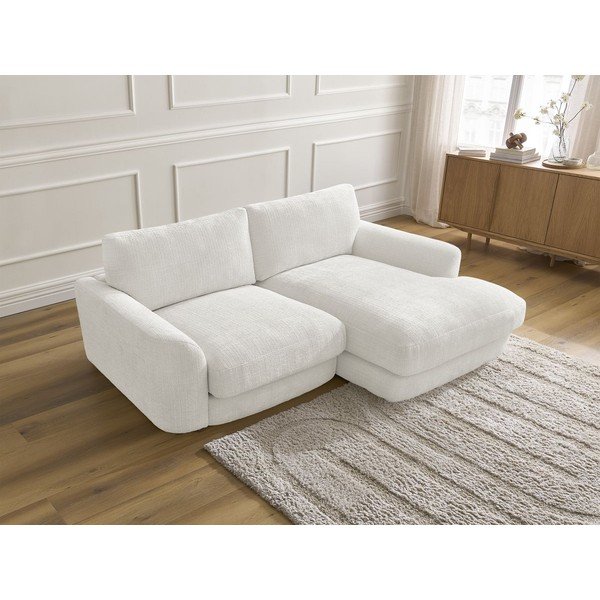 Baltos spalvos kampinė sofa iš šenilinio audinio (su dešiniuoju kampu/su gultu) Leonore – Bobochic Paris-image-3