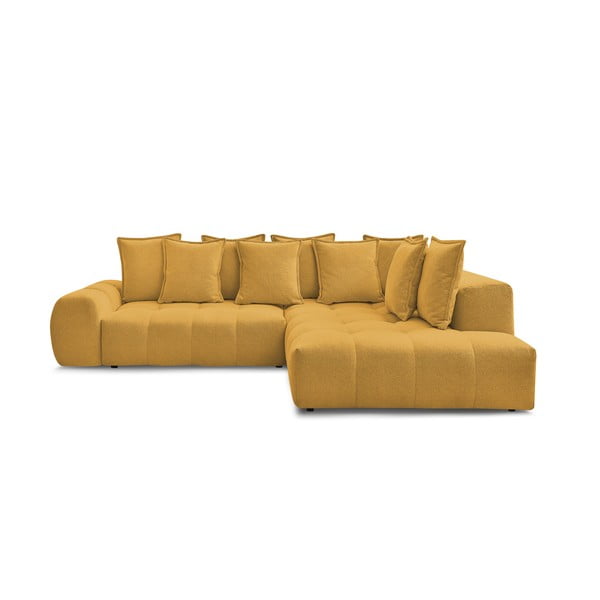 Garstyčių spalvos iš šenilinio audinio sulankstoma/su sandėliavimo vieta kampinė sofa (su dešiniuoju kampu/„L“ formos) Everest – Bobochic Paris