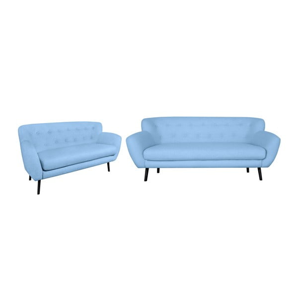 Trijų ir dviejų vietų šviesiai mėlynos spalvos sofos rinkinys "Kooko Home Rock