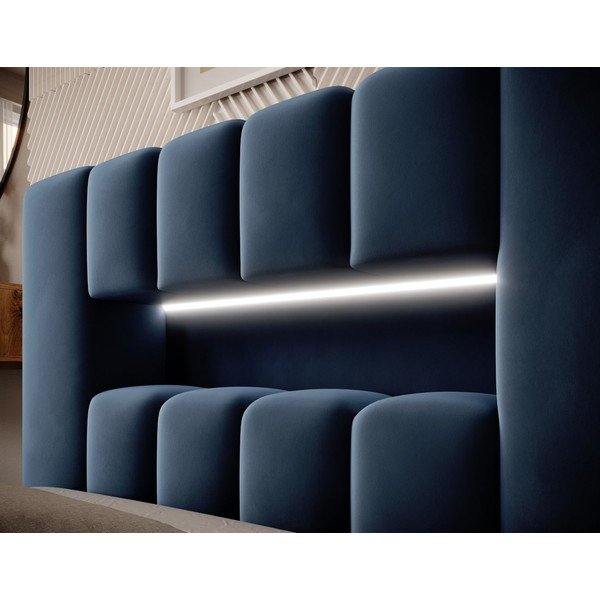 Tamsiai mėlynos spalvos viengulė lova dengta audiniu su sandėliavimo vieta su lovos grotelėmis 90x200 cm Lamica – ELTAP-image-4