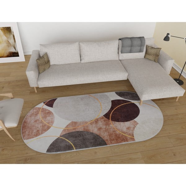 Skalbiamas kilimas rudos spalvos/kreminės spalvos 60x100 cm Oval – Vitaus-image-1