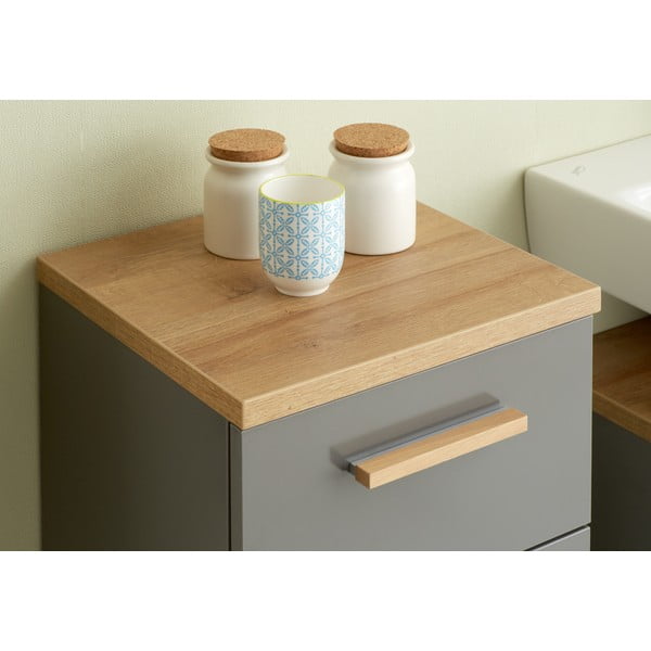 Pilkos spalvos žema vonios daiktadėžė iš ąžuolo 35,5x89,5 cm Quickset 924 – Pelipal-image-3