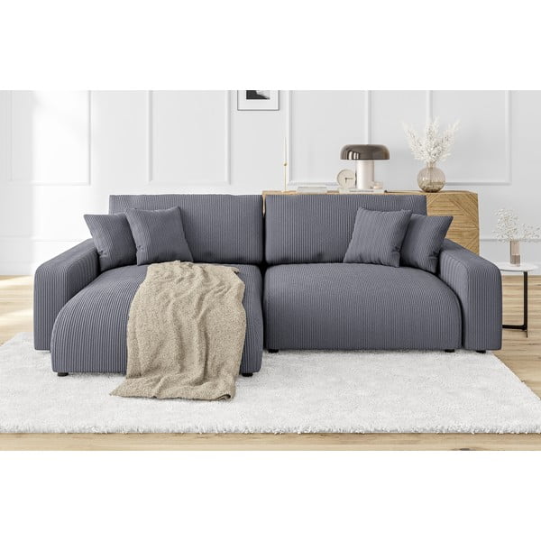 Iš kordinio velveto sulankstoma kampinė sofa tamsiai pilkos spalvos (kintama) Sara – Ropez-image-1