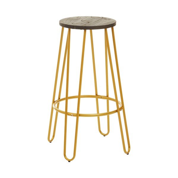 Auksinės spalvos/natūralios spalvos iš guobos masyvo baro taburetė (sėdynės aukštis 75 cm) District – Premier Housewares