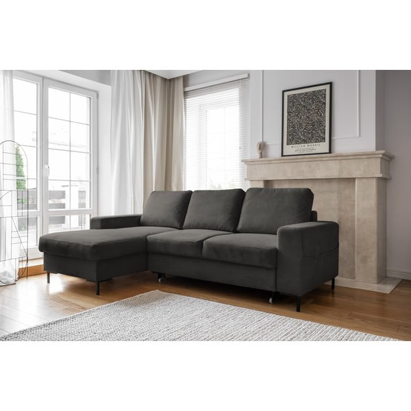 Iš kordinio velveto sulankstoma kampinė sofa tamsiai pilkos spalvos (su kairiuoju kampu) Lofty Lilly – Miuform-image-3
