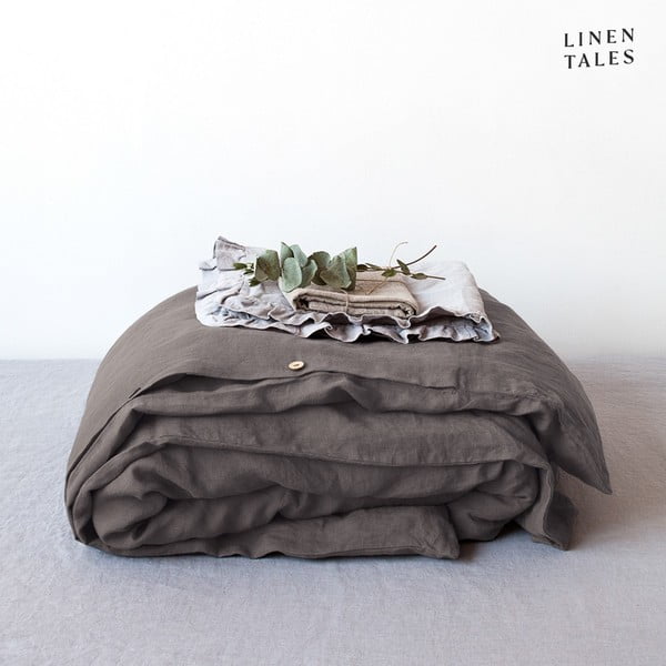 Tamsiai pilkas lininis antklodės užvalkalas Linen Tales, 200 x 200 cm