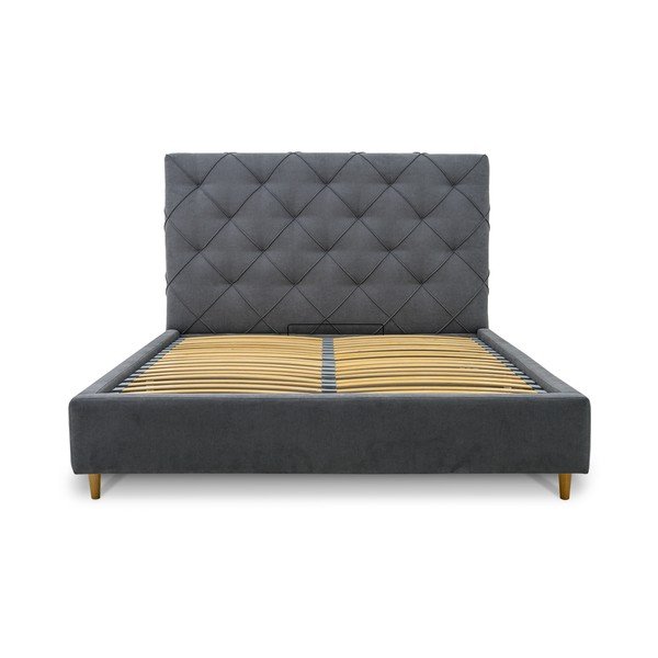 Dvigulė lova pilkos spalvos audiniu dengta su sandėliavimo vieta su lovos grotelėmis 160x200 cm Bee – Scandic-image-3