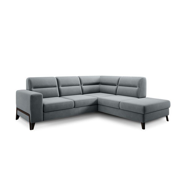 Pilkos spalvos iš velveto sulankstoma/su sandėliavimo vieta kampinė sofa (su dešiniuoju kampu/„L“ formos) Cassara – ELTAP