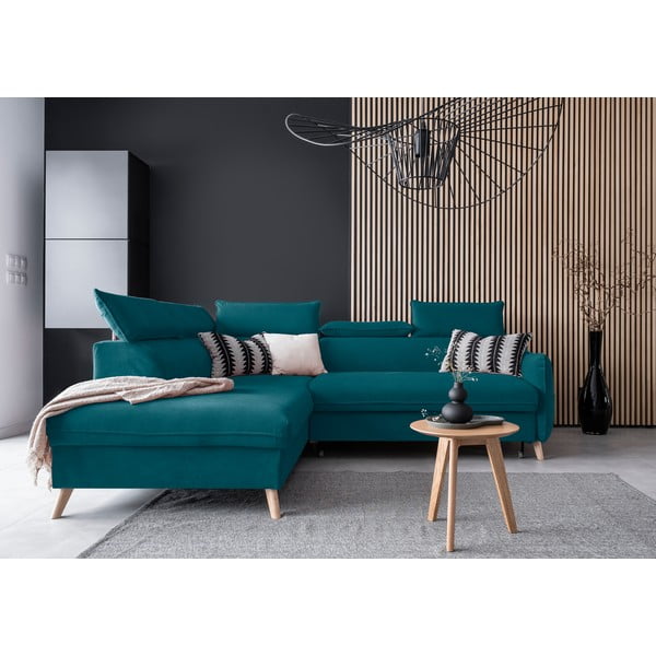 Sulankstoma kampinė sofa iš velveto turkio spalvos (su kairiuoju kampu) Sweet Harmony – Miuform-image-1