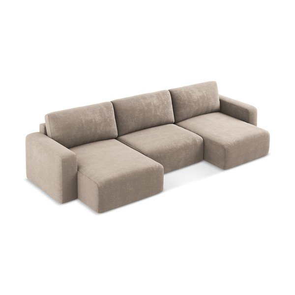 Smėlio spalvos sulankstoma/su sandėliavimo vieta kampinė sofa iš šenilinio audinio („U“ formos) Kona – Makamii-image-3