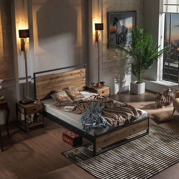 Dvigulė lova juodos spalvos/natūralios spalvos su lovos grotelėmis 140x200 cm Ariane – Kalune Design-image-3