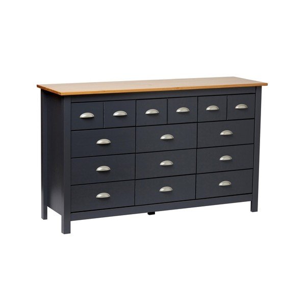 Antracito pilkos spalvos pušies masyvo komoda su 12 stalčių "Marckeric Jade-image-2