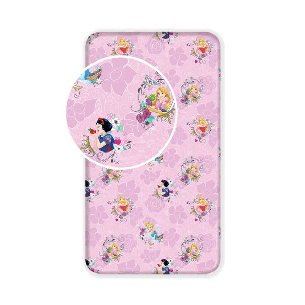 Rožinės spalvos iš medvilnės vaikų patalynė su guma 90x200 cm The Pincesses "Pink" – Jerry Fabrics