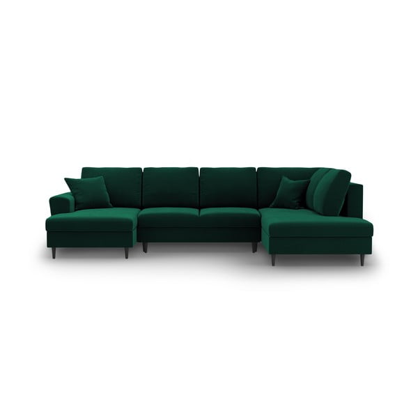 Žalios spalvos iš velveto sulankstoma/su sandėliavimo vieta kampinė sofa (su dešiniuoju kampu/„U“ formos) Kyoto – Cosmopolitan Design