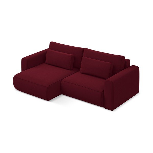 Bordo spalvos iš velveto sulankstoma/su sandėliavimo vieta kampinė sofa (su kairiuoju kampu/su gultu) Kapua – Makamii-image-4