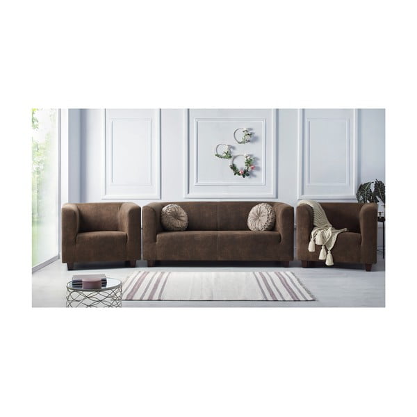 2 šviesiai rudos spalvos fotelių ir trivietės sofos rinkinys Bobochic Paris Django Preston