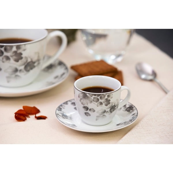 Iš porceliano  puodeliai baltos spalvos/šviesiai pilkos spalvos 6 vnt. Foliage gray – Villa Altachiara-image-1