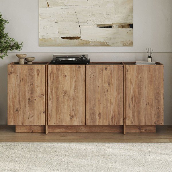 Natūralios spalvos šoninė spintelė iš pušies su anga laidams 180x80x45 cm Dorma – Kalune Design-image-1
