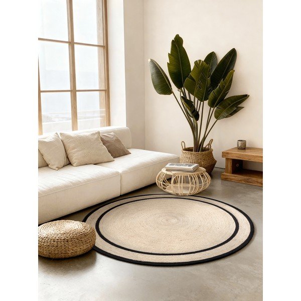 Rankų darbo šviesios natūralios spalvos iš džiuto apvalios formos kilimas ø 150 cm Lina – Hanse Home-image-1