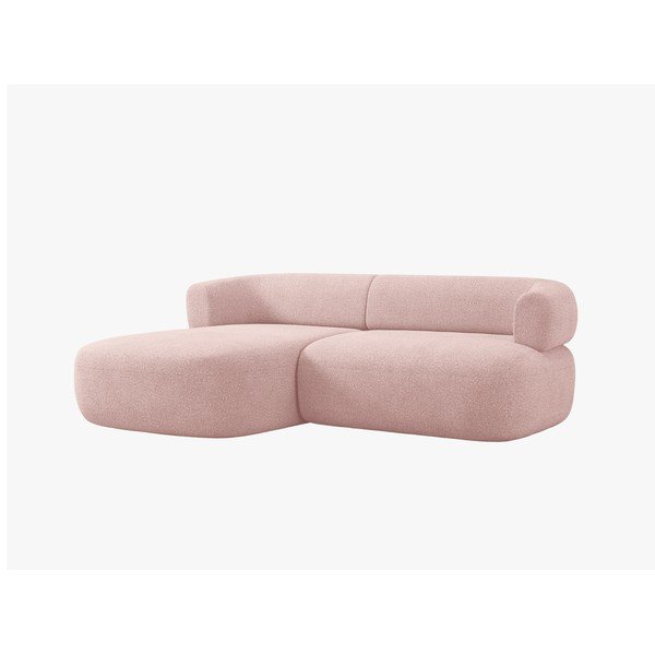 Šviesiai rožinės spalvos kampinė sofa iš boucle (su kairiuoju kampu/su gultu) Jenny – Micadoni -image-3