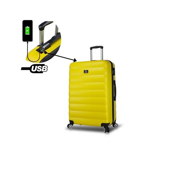 Geltonas kelioninis lagaminas ant ratukų su USB prievadu Mano Valice COLORS RESSNO Didelis lagaminas-image-2