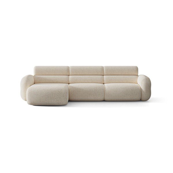 Kreminės spalvos kampinė sofa iš šenilinio audinio (su kairiuoju kampu/su gultu) Neo – Micadoni 