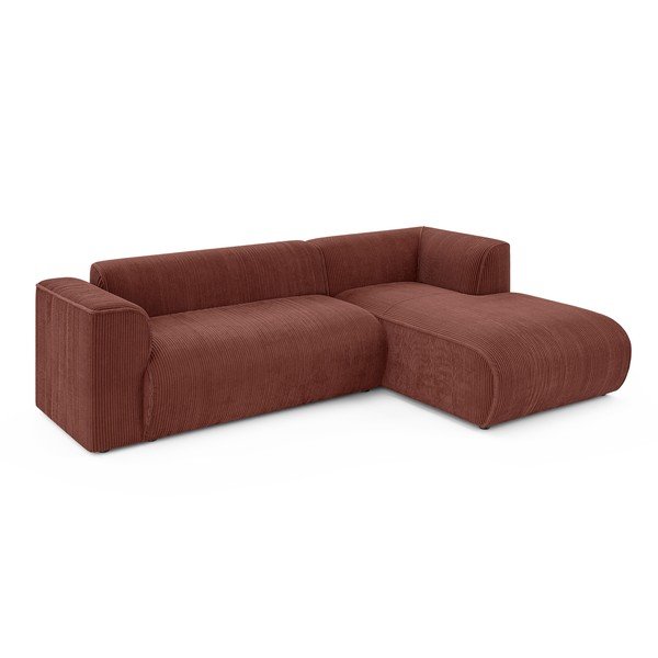 Terakotos spalvos kampinė sofa iš kordinio velveto (su dešiniuoju kampu/su gultu) Merid  – Ropez-image-2