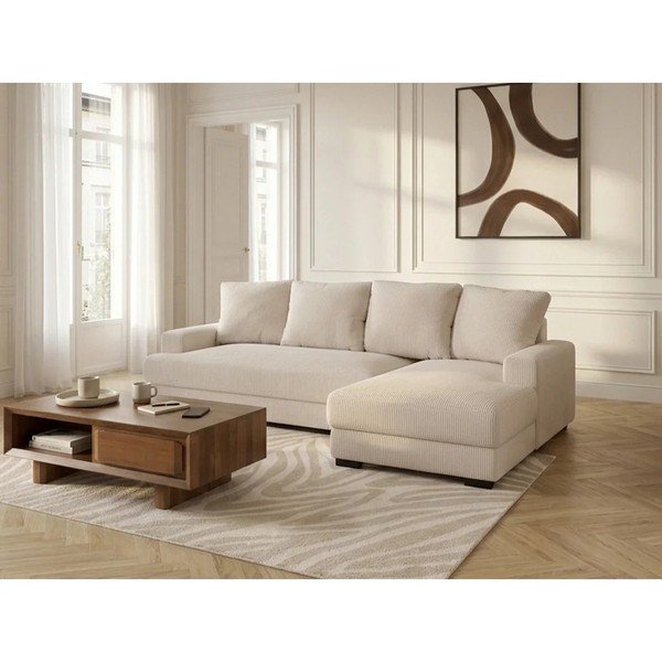 Smėlio spalvos sulankstoma/su sandėliavimo vieta kampinė sofa iš kordinio velveto (su dešiniuoju kampu/su gultu) Campi – Bobochic Paris-image-4