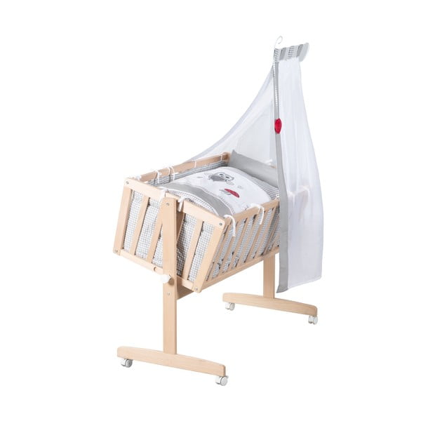 Natūralios spalvos iš buko masyvo lopšys ant ratukų/su baldakimu 40x90 cm Adam and Owl – Roba-image-2