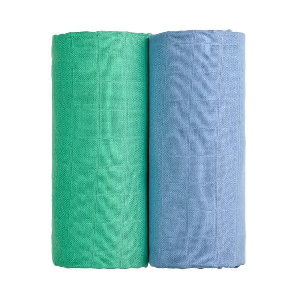 2 žalios ir mėlynos spalvos medvilninių rankšluosčių rinkinys T-TOMI Tetra, 90 x 100 cm