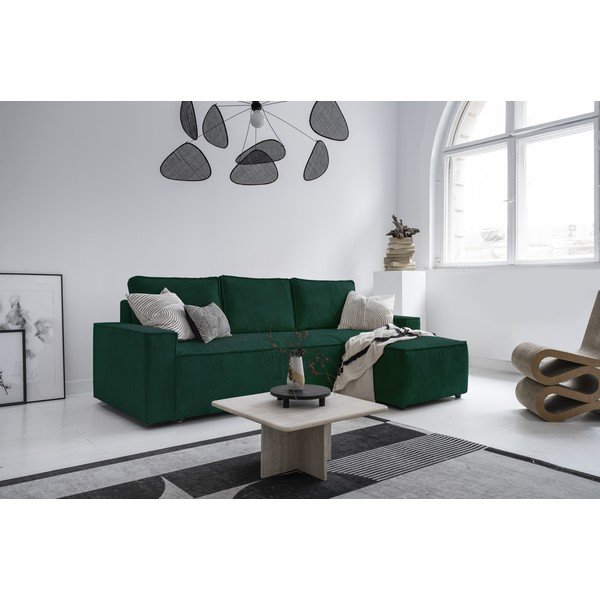 Iš kordinio velveto sulankstoma kampinė sofa tamsiai žalios spalvos (kintama) Brave Dave – Miuform-image-2
