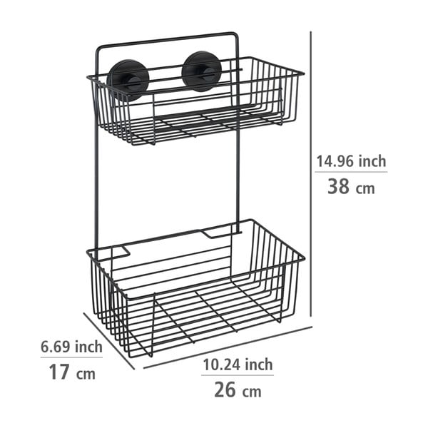 Juoda sieninė dviejų aukštų lentyna vonios kambariui Wenko Vacuum-Loc® Pavia-image-1