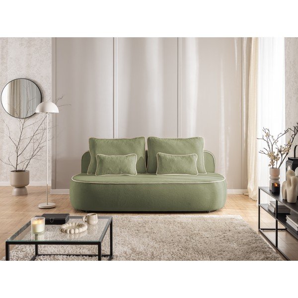 Khaki spalvos/smėlio spalvos sulankstoma/su sandėliavimo vieta sofa iš velveto 210 cm Saga – Ropez-image-2