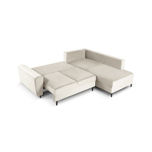 Smėlio spalvos iš velveto sulankstoma/su sandėliavimo vieta kampinė sofa (su dešiniuoju kampu/„L“ formos) Kyoto – Cosmopolitan Design-image-2