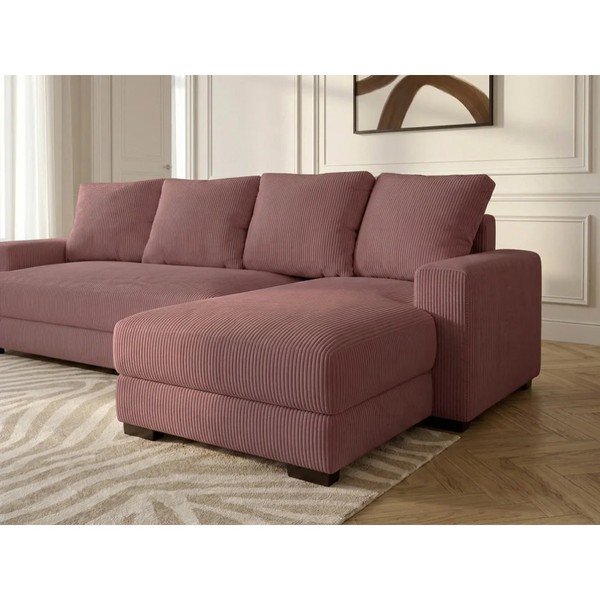 Rožinės spalvos sulankstoma/su sandėliavimo vieta kampinė sofa iš kordinio velveto (su dešiniuoju kampu/su gultu) Campi – Bobochic Paris-image-4