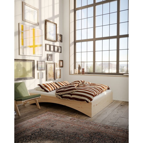 Natūralios spalvos iš pušies masyvo dvigulė lova be galvūgalio 140x200 cm Orbit – Karup Design-image-1