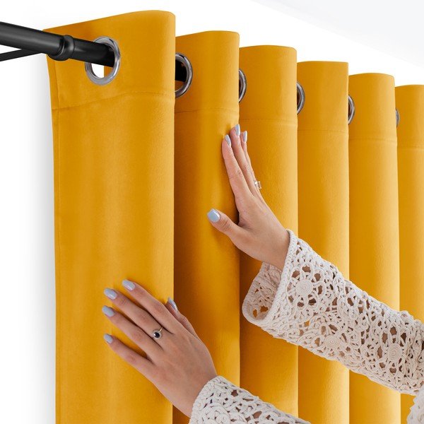 Iš velveto pritemdymas (dalinis užtemimas) užuolaida garstyčių spalvos 200x300 cm Velto – Filumi-image-3