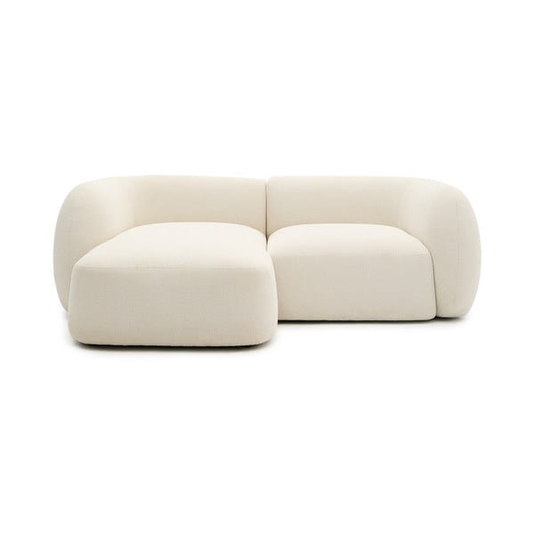 Kreminės spalvos iš šenilinio audinio kampinė sofa (su kairiuoju kampu/su gultu) Martina – Kave Home