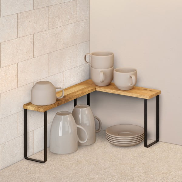 Matinės juodos spalvos/natūralios spalvos iš medienos papildomos virtuvės lentynos 2 vnt. 27x8 cm York – Metaltex-image-1